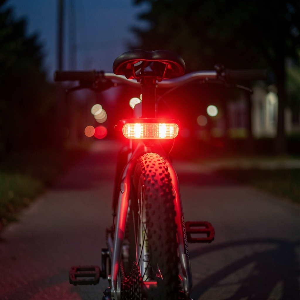 Luz LED trasera para bicicleta con haz de luz rojo encendido de noche