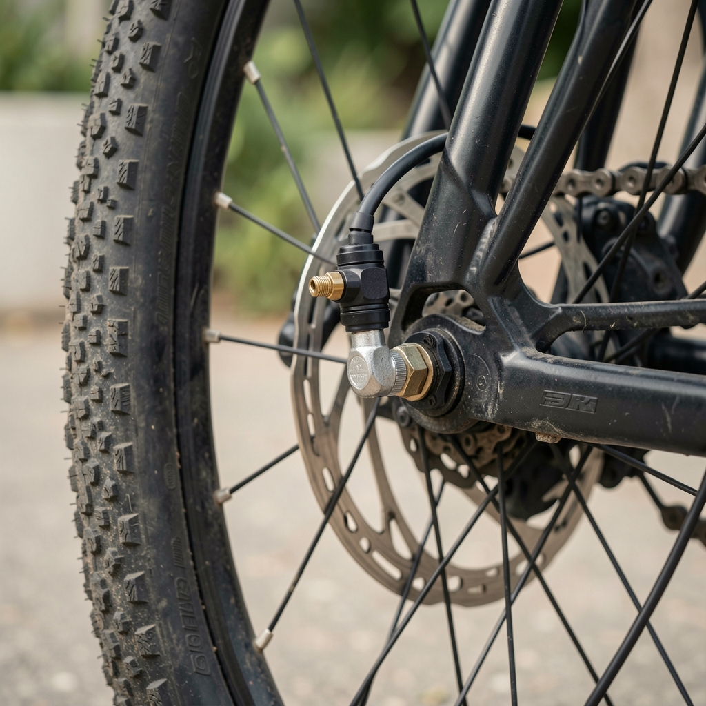 Sensor de presión de neumático instalado en la válvula de una rueda de bicicleta