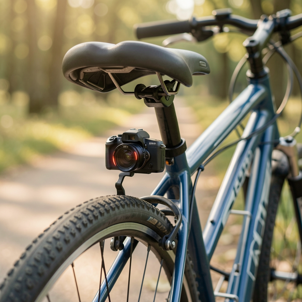 Cámara trasera de grabación en bucle montada bajo el asiento de una bicicleta