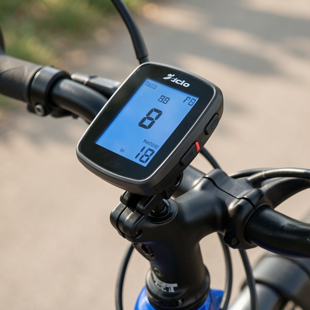 Ciclocomputador digital inalámbrico con pantalla retroiluminada en soporte de manubrio