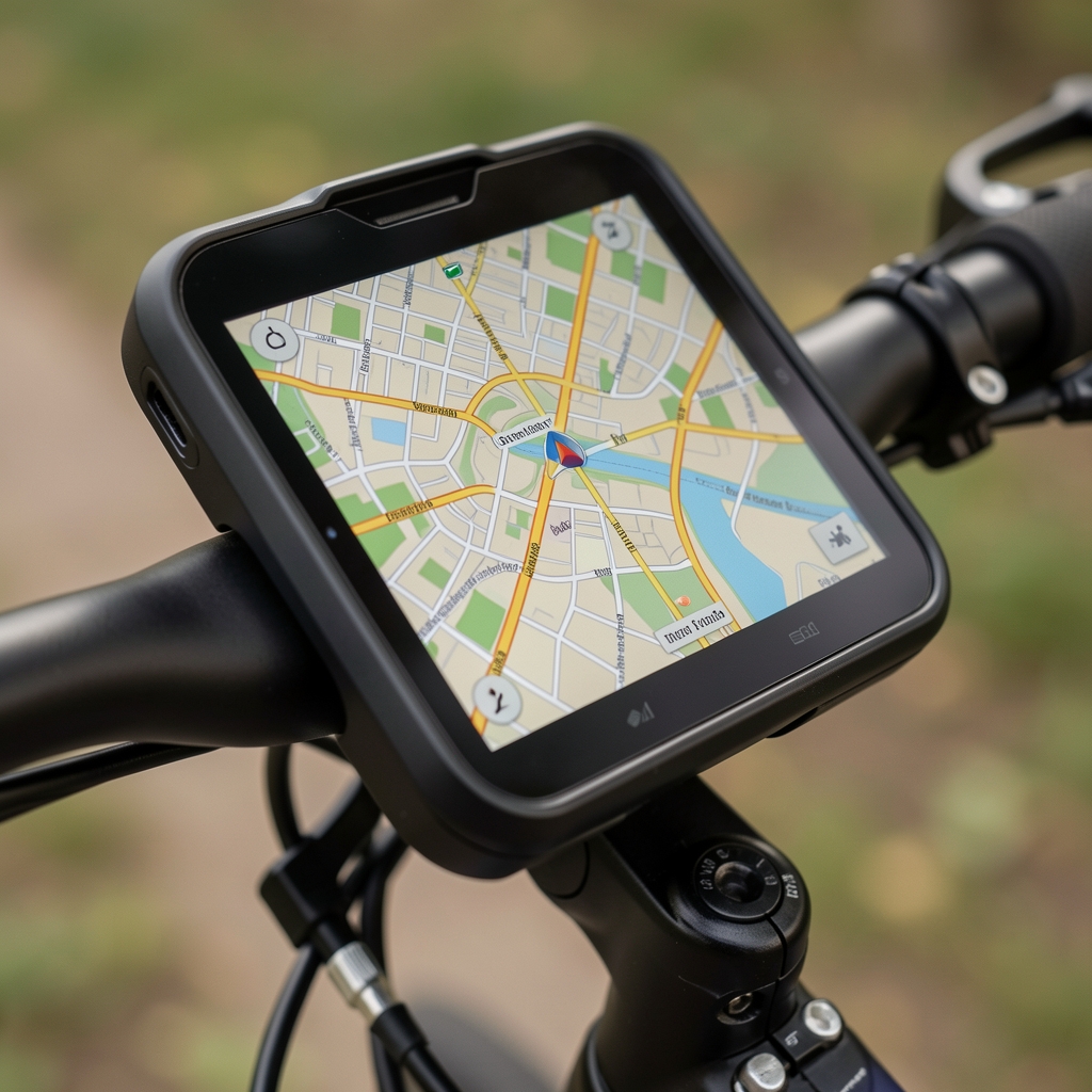 Dispositivo de navegación para bicicleta con mapa de calles en pantalla