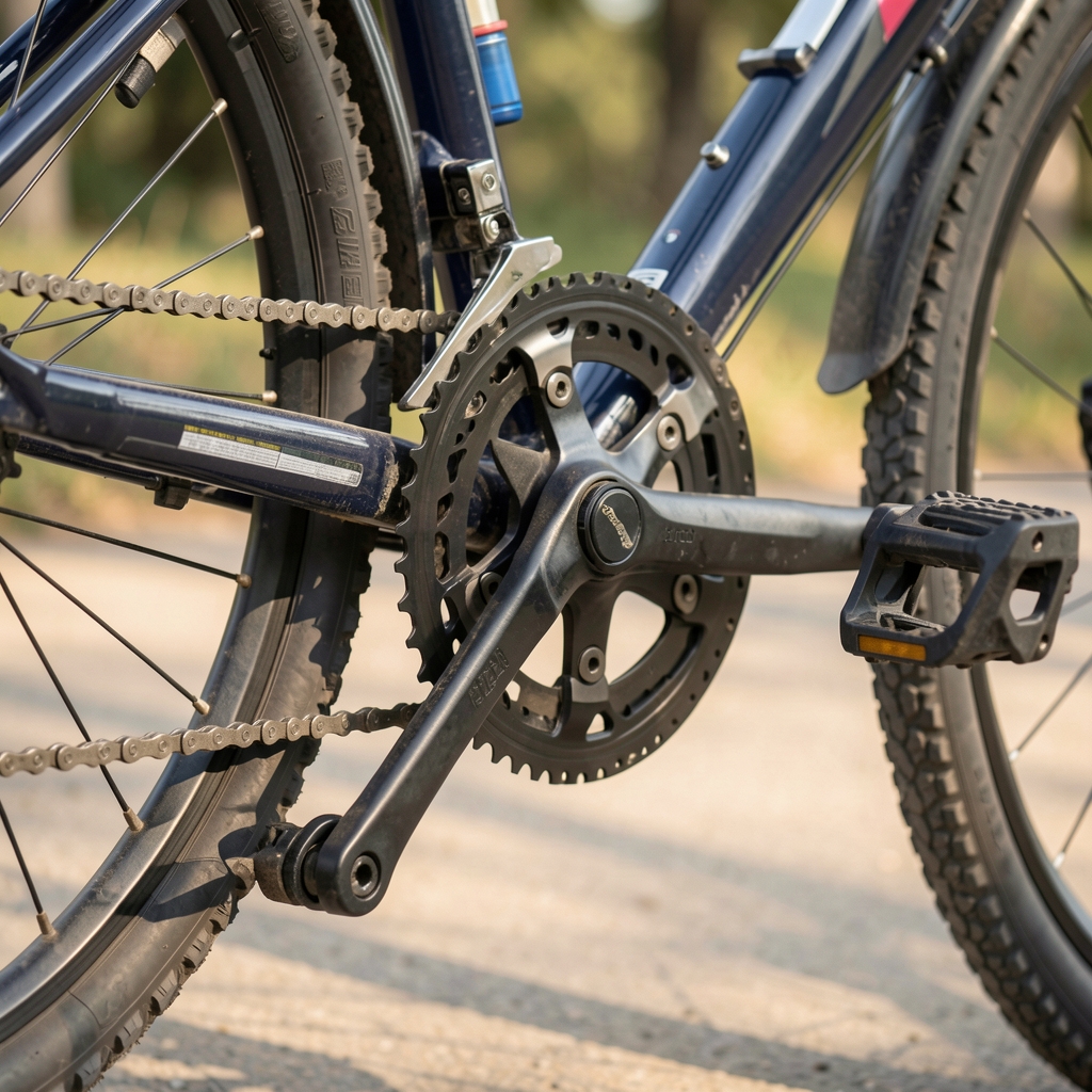 Sensor de potencia acoplado al eje del pedal derecho de una bicicleta